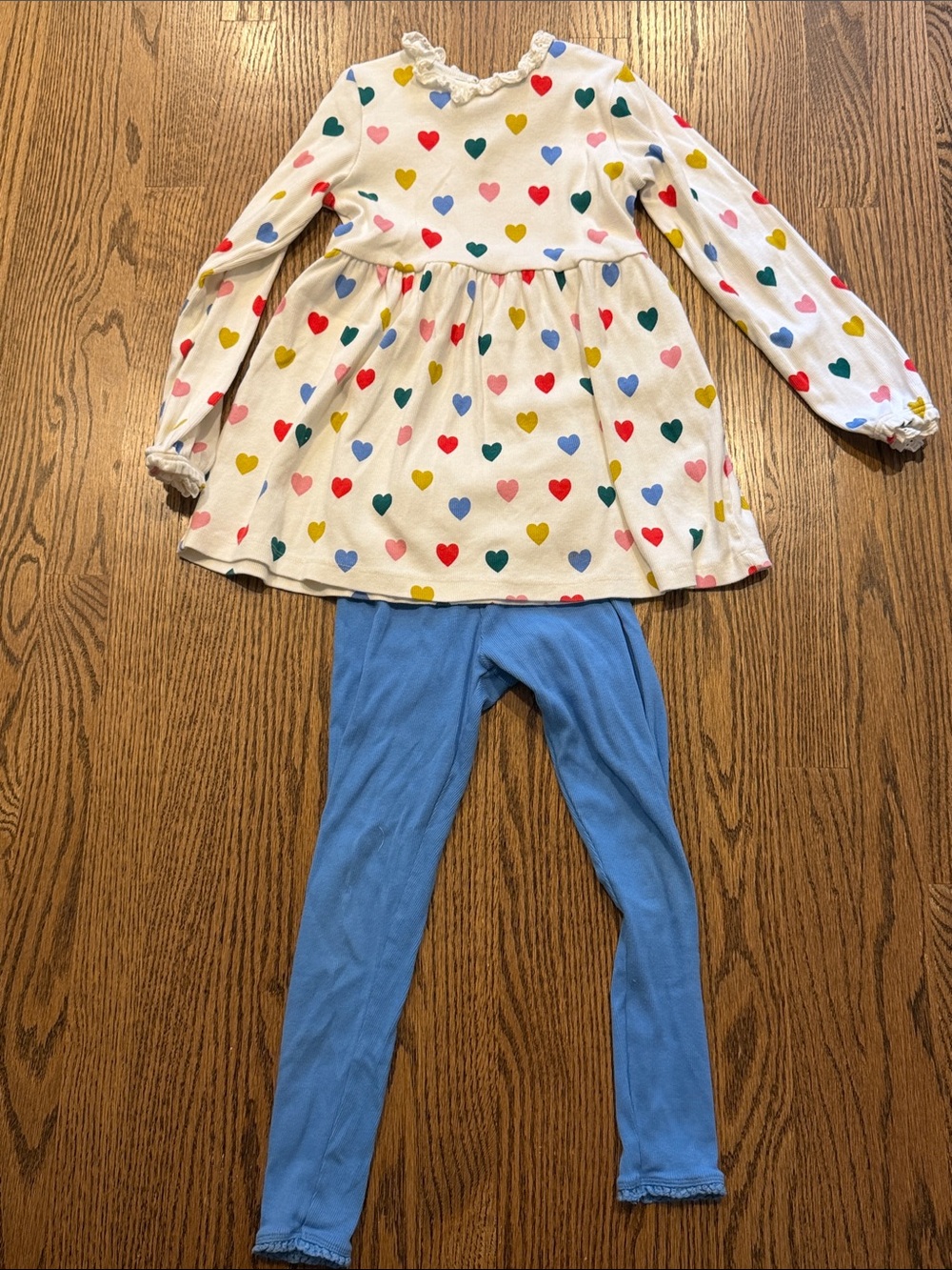 Kids White Heart Print Long-Sleeve tunic dress and matching leggings
